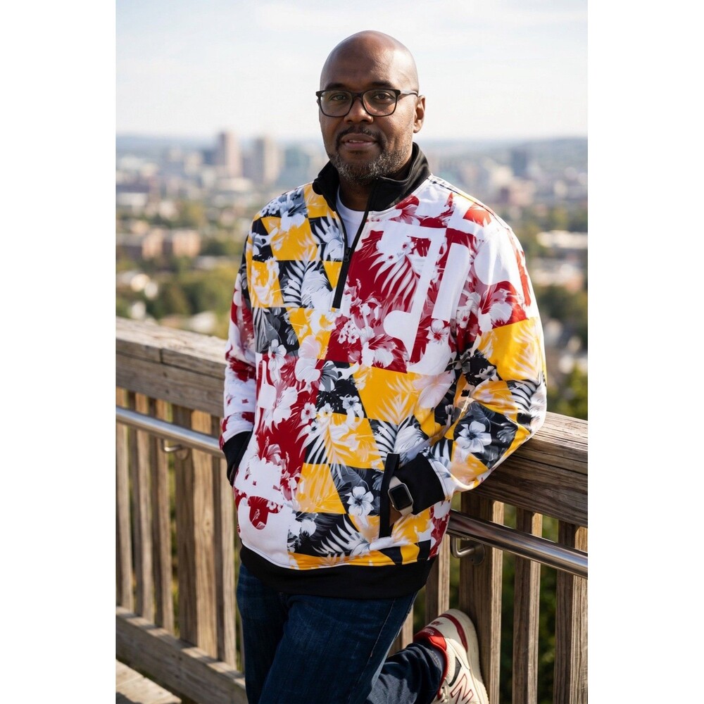 New Maryland Flag Floral Hawaiian Pattern Pullover Route One Apparel. Sz Large